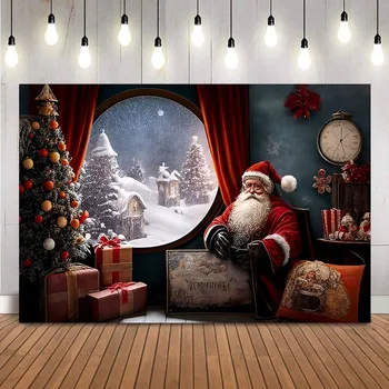 Санта-Клаус Рождественский фон для фотографии Зимняя сцена Windows Фотобудка Bckdrop для фотостудии Детский портретный баннер