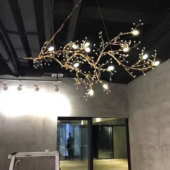 Скандинавская железная ветвь дерева Стеклянная светодиодная подвесная люстра для гостиной Столовая Ретро Дом Отель Декор Висячий Хрустальное освещение