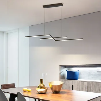 Современный геометрический подвесной светильник Светодиодный подвесной металлический для кухонного острова Черное золото Офисный магазин Крытый кухонный подвесной светильник