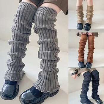  Трикотажные гетры для маленькой девочки Зимние осенние леггинсы Нескользящие носки до колена Вязаные чулки Детские теплые леггинсы