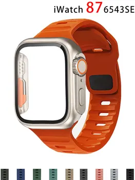 чехол+ремешок для ремешка Apple Watch 45 мм 44 мм 41 мм 40 мм Умный силиконовый браслет Iwatch Series 3 4 5 6 Se 7 8 Изменить на Ultra Case
