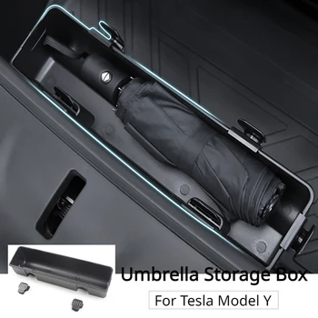 Ящик для хранения зонта для Tesla Model Y Передний крючок багажника Органайзер Держатель лотка ABS Флокирование Аксессуары для стайлинга интерьера автомобиля 2023